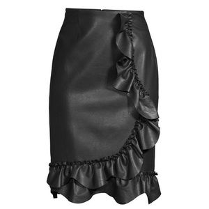 REBECCA TAYLOR Faux Leather Ruffle Skirt
